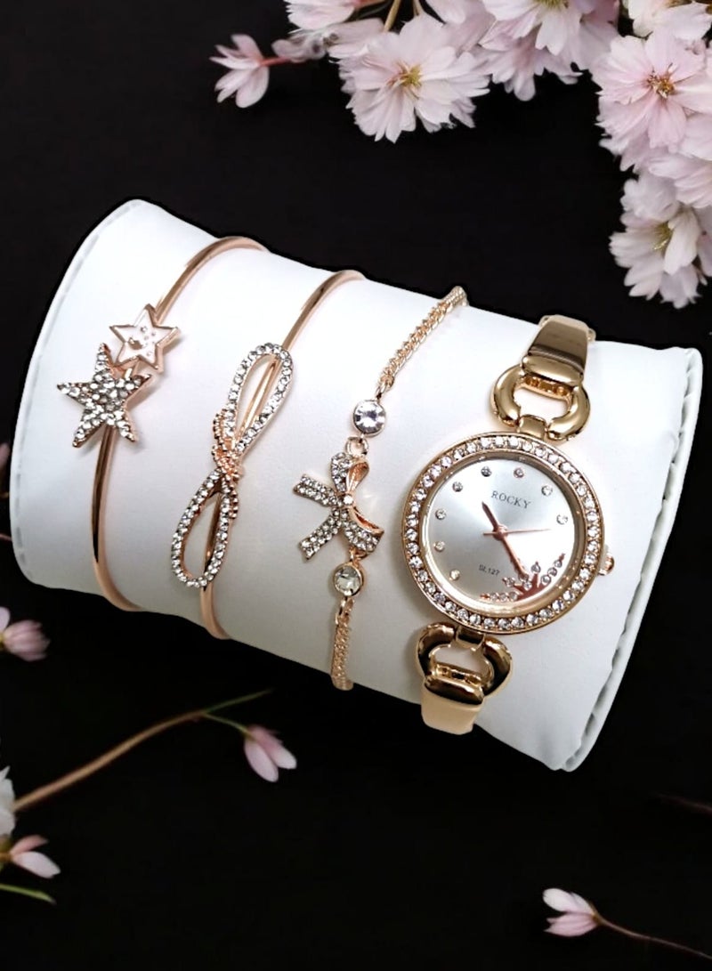 روكي طقم نسائي ماركة روكي يتكون من ساعة ومجموعة من الاساور من الستانلس ستيل - Image 4