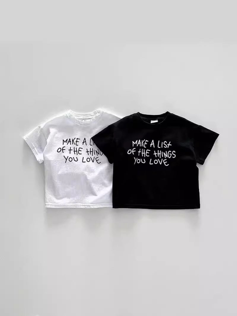 Korean Style Ins Black And White English Top For Boys And Girls Baby Round Neck Short Sleeve T-Shirt Simple All-Match Refreshing Breathable Summer - Image 2
