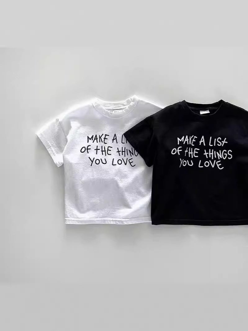 Korean Style Ins Black And White English Top For Boys And Girls Baby Round Neck Short Sleeve T-Shirt Simple All-Match Refreshing Breathable Summer - Image 3