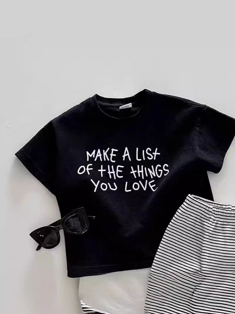 Korean Style Ins Black And White English Top For Boys And Girls Baby Round Neck Short Sleeve T-Shirt Simple All-Match Refreshing Breathable Summer - Image 5