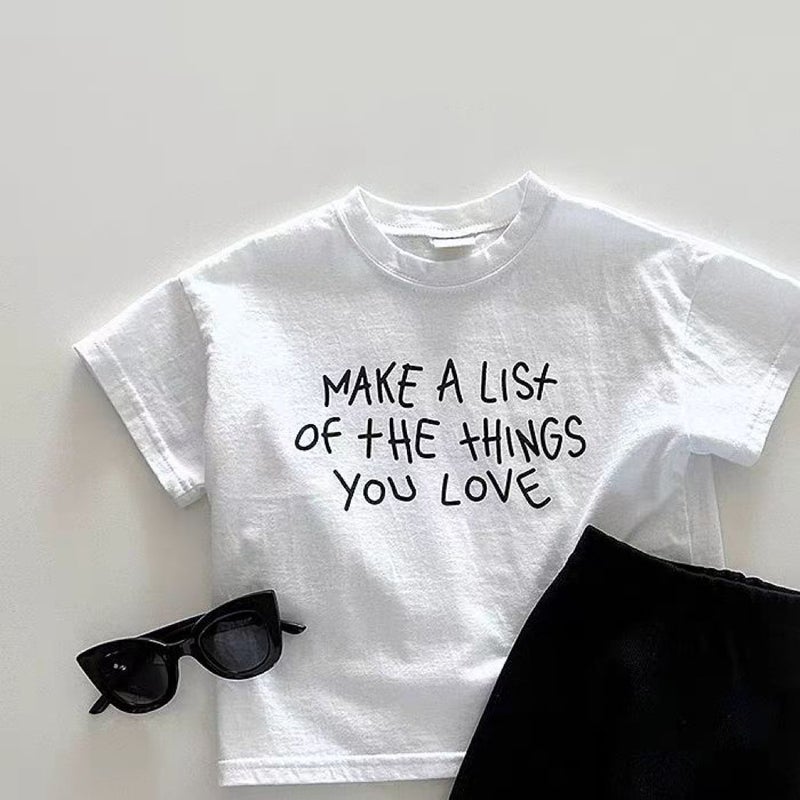 Korean Style Ins Black And White English Top For Boys And Girls Baby Round Neck Short Sleeve T-Shirt Simple All-Match Refreshing Breathable Summer - Image 1