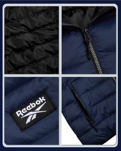 Reebok Men's Jacket – Lightweight Hooded Quilted Puffer Coat – Warm Insulated Winter Jacket for Men (S-4X), Size X-Large, Solid Vector Navy - Image 3