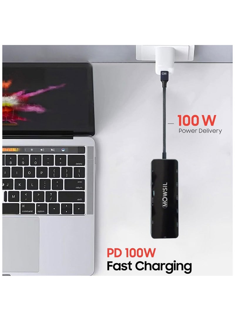 MOWSIL 11 in 1 USB C Hub 4K HDMI and FHD VGA Dual Video Output Type C Hub, PD 100W, Gigabit Ethernet, 3 USB 3.0 Ports, USB C to 3.5mm, SD/TF Slot Multiport Adapter for MacBook Pro/Air 2023, HP, - Image 5