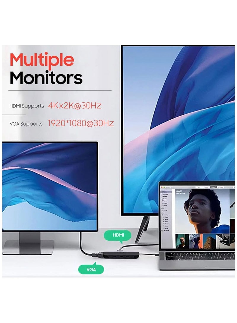 MOWSIL 11 in 1 USB C Hub 4K HDMI and FHD VGA Dual Video Output Type C Hub, PD 100W, Gigabit Ethernet, 3 USB 3.0 Ports, USB C to 3.5mm, SD/TF Slot Multiport Adapter for MacBook Pro/Air 2023, HP, - Image 4