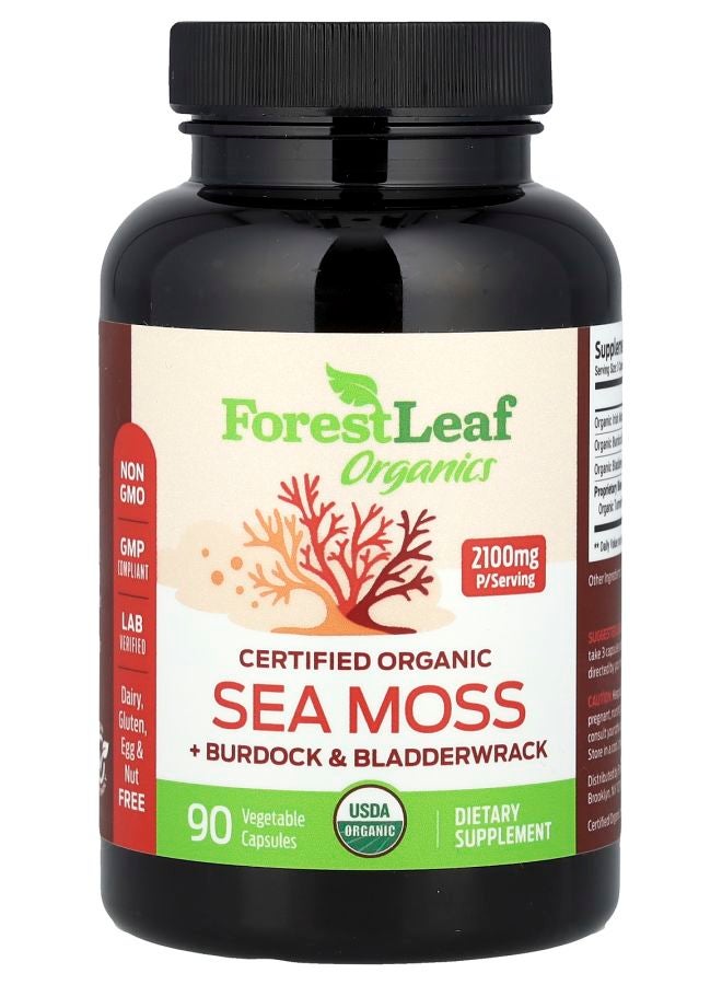 ForestLeaf Certified Organic Sea Moss + Burdock & Bladderwrack 90 Vegetable Capsules - Image 1