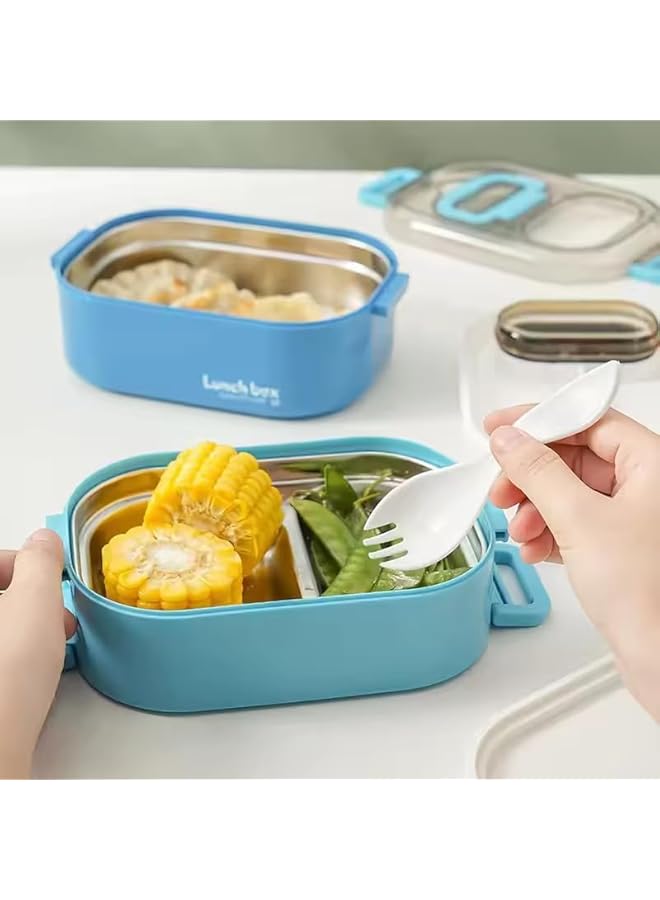 Green Tiger Portable Plastic Lunch Box | Food-Grade, 3-Compartment Bento Container is perfect for kids and adults | 950 ml + 750 ml | Leak-resistant, microwave & dishwasher safe (Electric Blue) - Image 3