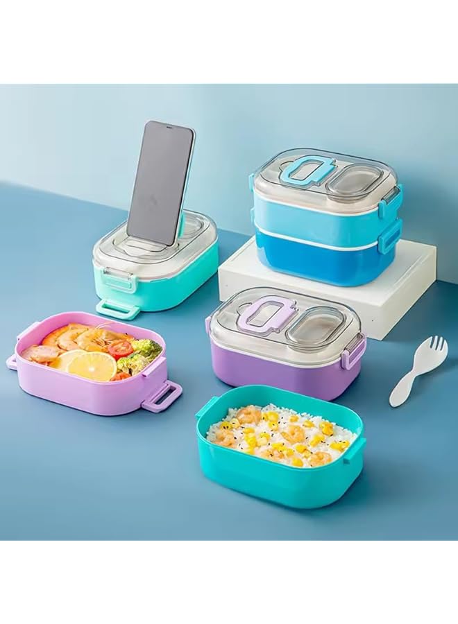 Green Tiger Portable Plastic Lunch Box | Food-Grade, 3-Compartment Bento Container is perfect for kids and adults | 950 ml + 750 ml | Leak-resistant, microwave & dishwasher safe (Electric Blue) - Image 2