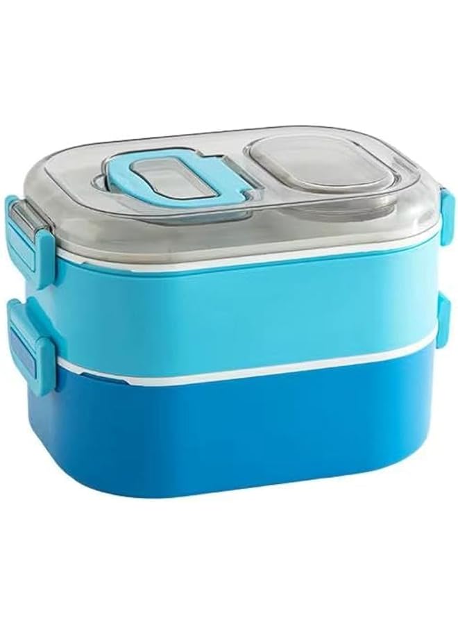 Green Tiger Portable Plastic Lunch Box | Food-Grade, 3-Compartment Bento Container is perfect for kids and adults | 950 ml + 750 ml | Leak-resistant, microwave & dishwasher safe (Electric Blue) - Image 1