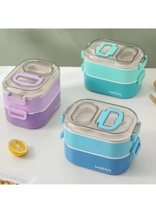 Green Tiger Portable Plastic Lunch Box | Food-Grade, 3-Compartment Bento Container is perfect for kids and adults | 950 ml + 750 ml | Leak-resistant, microwave & dishwasher safe (Electric Blue) - Image 5
