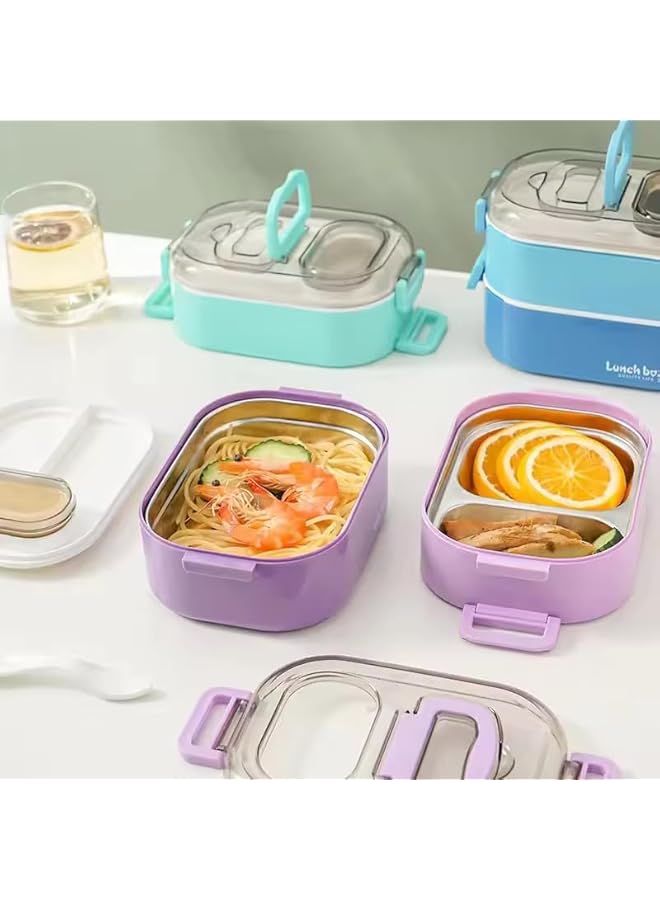 Green Tiger Portable Plastic Lunch Box | Food-Grade, 3-Compartment Bento Container is perfect for kids and adults | 950 ml + 750 ml | Leak-resistant, microwave & dishwasher safe (Electric Blue) - Image 4