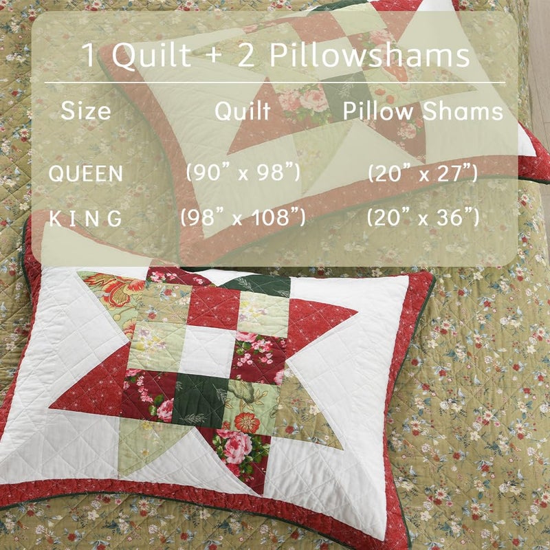 camandy Cotton Quilt Bedding Sets 3 Pieces Soft Reversible Coverlets Luxury Star Real Patchwork Bedspread, Red White, King Size - Image 5