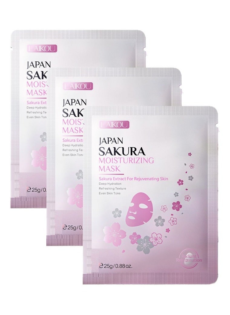 لايكو قناع مرطب من اليابان بزهرة الساكورا، تجديد البشرة، ترطيب عميق، ملمس منعش، قناع غني بالألياف للوجه - 25 جرام*3 قطع - Image 1
