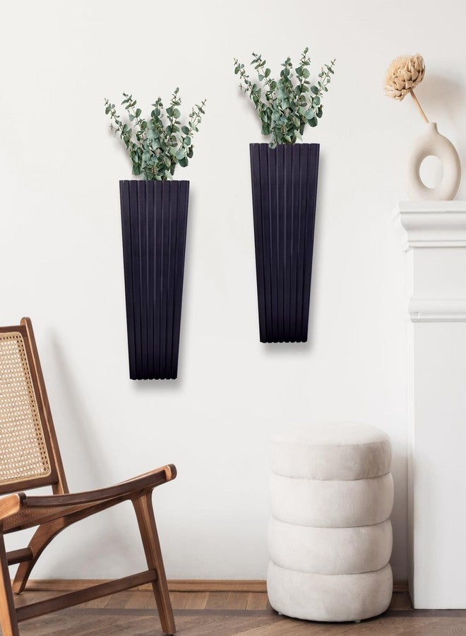 ZELURA 2PCS Wood Wall Planter for Indoor Plants, Wooden Hanging Planter for Dried Flowers and Artificial Greenery Plants,Wooden Pocket Vases,Modern Farmhouse Wood Wall Decor(Black) - Image 2