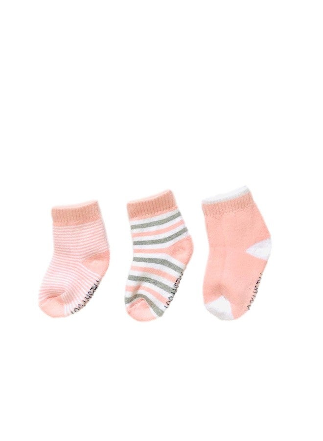 Freshfoot Organic Cotton New Born Baby socks for 0-12 Months (Pink Stripe) 3 Pairs