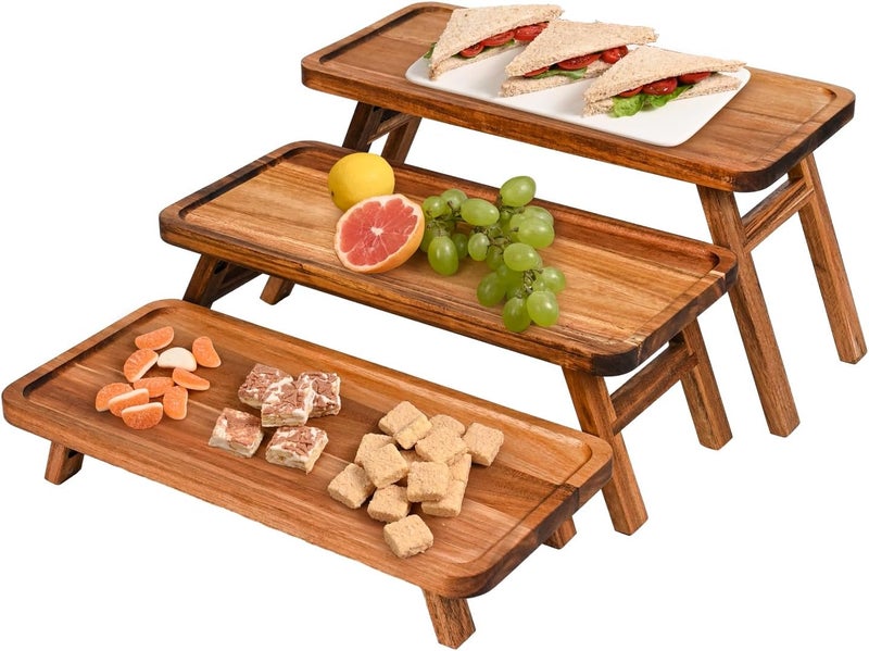GEHE 3 Tier Serving Tray for Party Foldable Cupcake Stand Acacia Wooden Cupcake Tower Display Set Dessert Table Display Stand for Birthday Wedding Christmas Party - Image 1