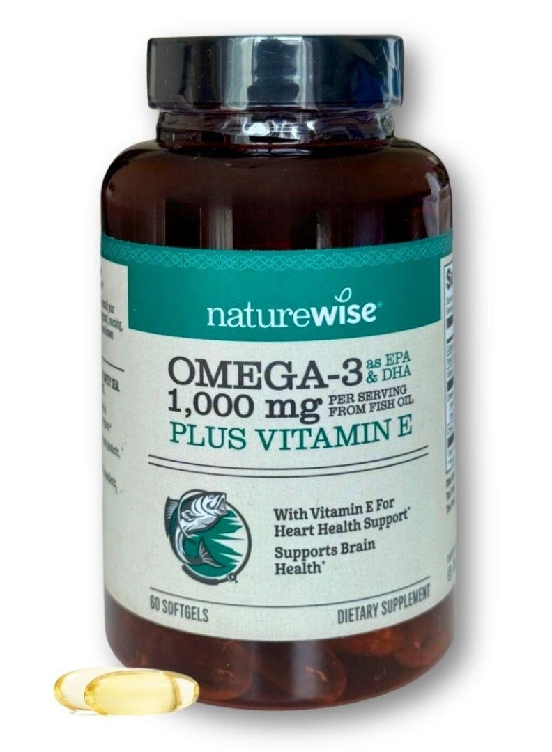 NatureWise Extra-Strength Omega 3 Fish Oil Supplement - 1000mg per Serving - 600 EPA & 400 DHA + Vitamin E  - Lemon Flavor - 60 Softgels (1-Month Supply) - Image 1