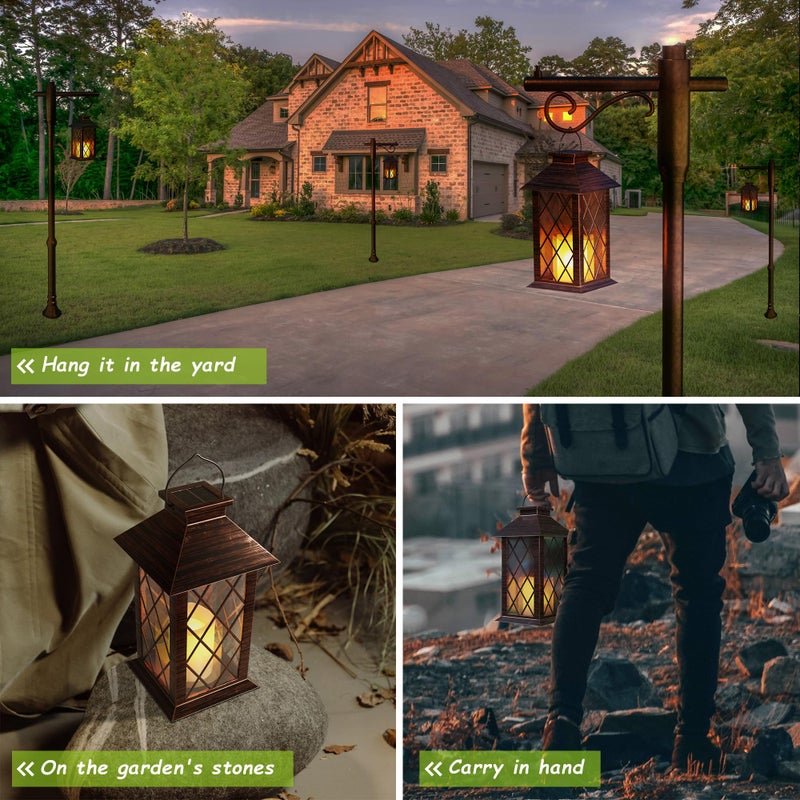 AFINETH Outdoor Solar Lanterns, Waterproof Hanging Lantern with LED Flickering Flameless Candle, 13'' Bronze Outdoor Solar Powered Lantern Decor for Porch Patio Garden Balcony Pathway, 1 Pack - Image 5