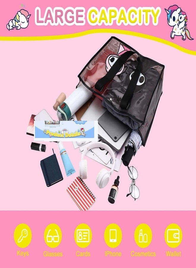 tokidoki LargeClear Tote Bag, Cute Clear Shoulder Bags PVC Handbag with Metal Button for Work, Concert and Sports, Travel (Black3) - Image 4