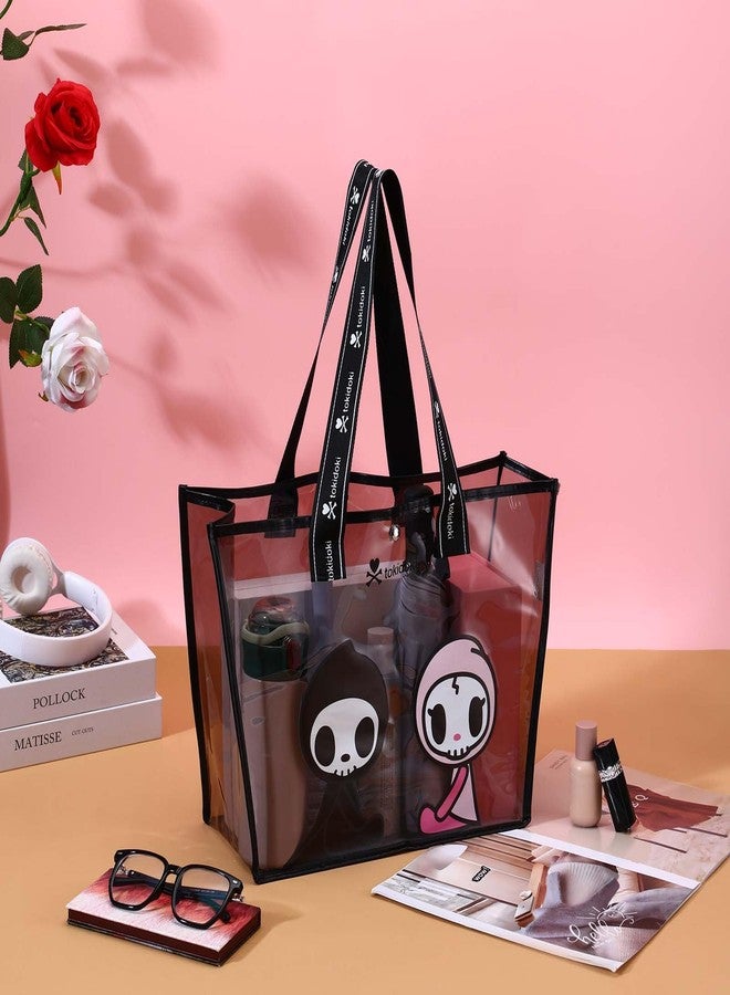tokidoki LargeClear Tote Bag, Cute Clear Shoulder Bags PVC Handbag with Metal Button for Work, Concert and Sports, Travel (Black3) - Image 3