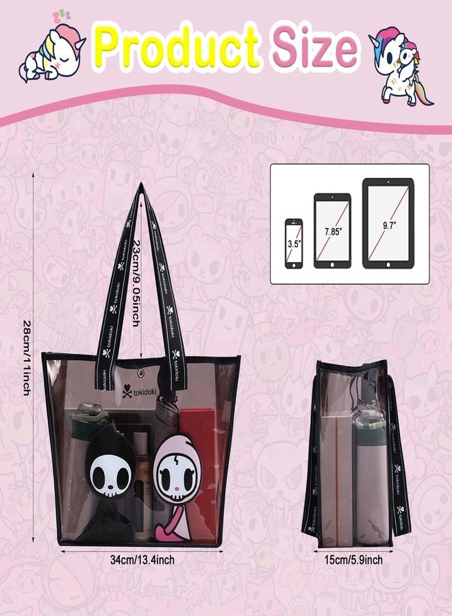 tokidoki LargeClear Tote Bag, Cute Clear Shoulder Bags PVC Handbag with Metal Button for Work, Concert and Sports, Travel (Black3) - Image 5