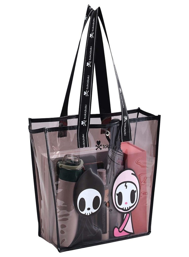 tokidoki LargeClear Tote Bag, Cute Clear Shoulder Bags PVC Handbag with Metal Button for Work, Concert and Sports, Travel (Black3) - Image 1