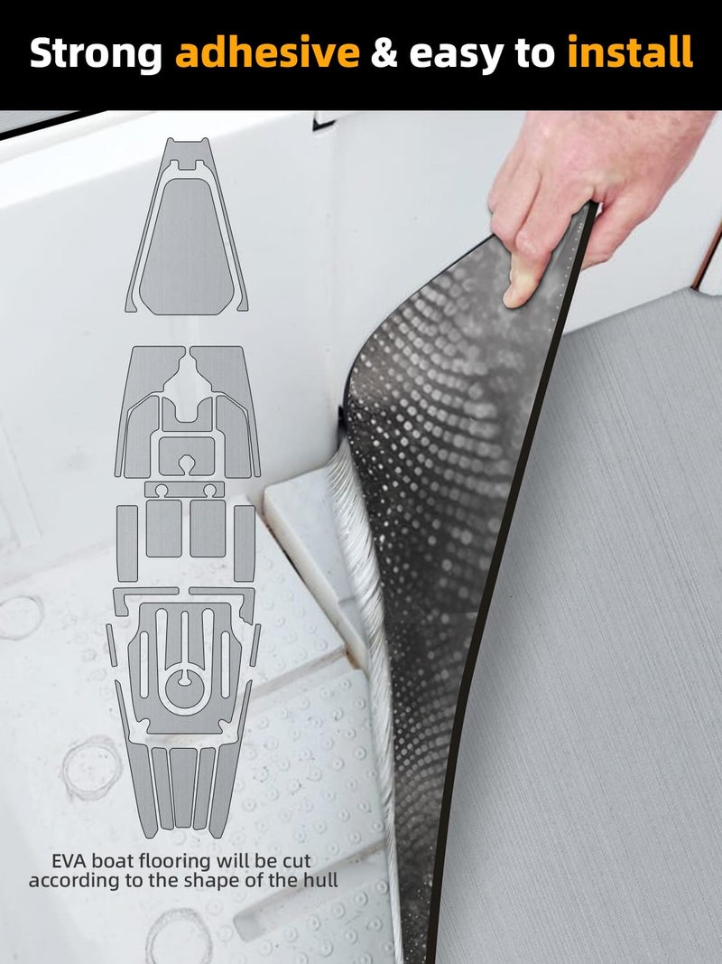FOCEAN Boat Flooring EVA Foam Boat Decking Marine Flooring Brushed Texture Marine Mats for Boats Yacht Kayak RV 94.5"x15.7", Grey+Black Back - Image 3
