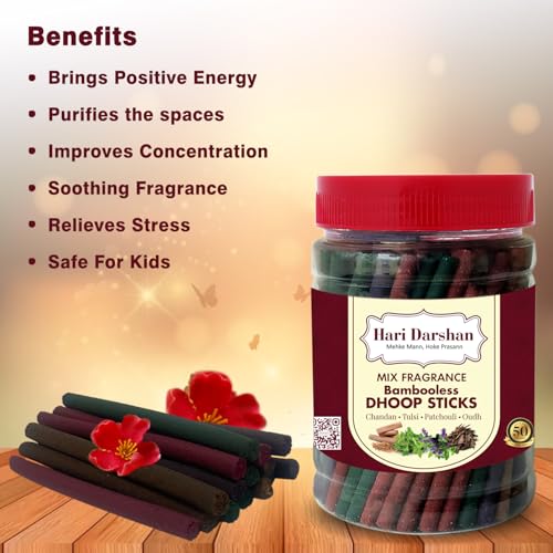 Hari Darshan Mix Fragrance Dhoop Sticks | Chandan Oudh Patchouli Tulsi | Bamboo Less Carbon Free Long Lasting Incense Sticks | Pooja Essential Meditation Home Aromatic Experience | Pack of 96 Sticks - Image 3