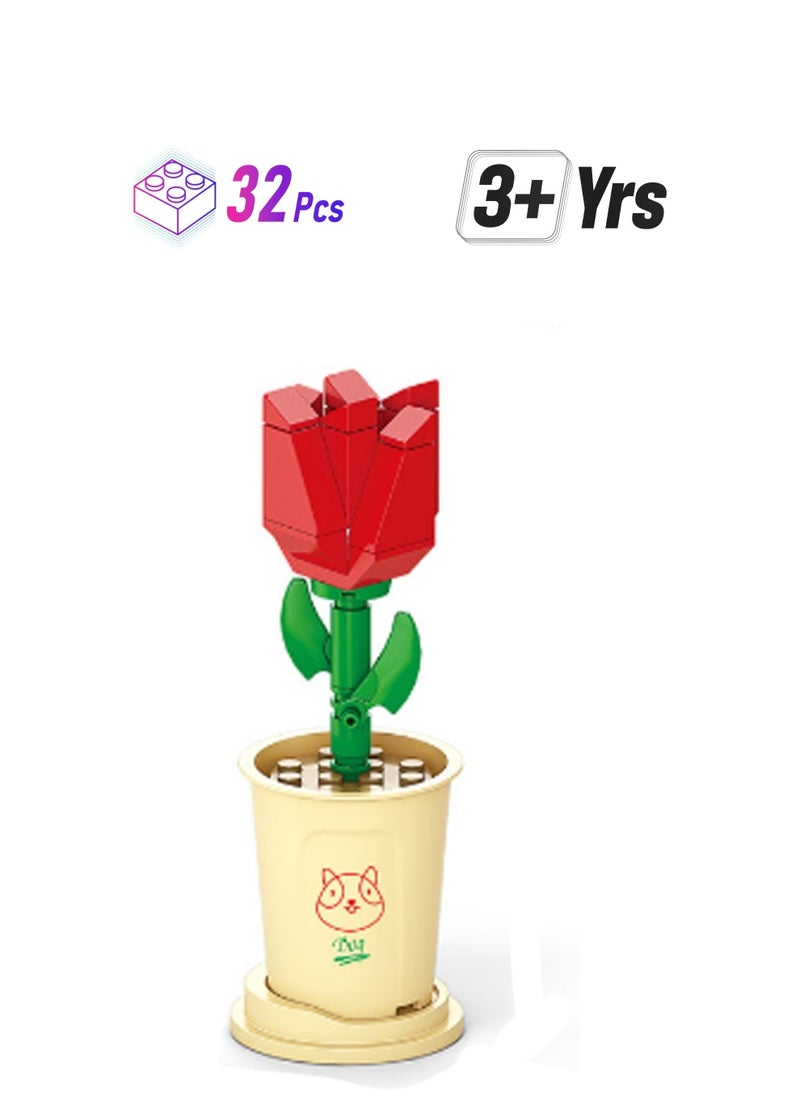 Rose 32pcs Model Set Assembly Building Blocks Creative Diy Plant Assembly Toys Children Adult Home Decoration  - Image 1