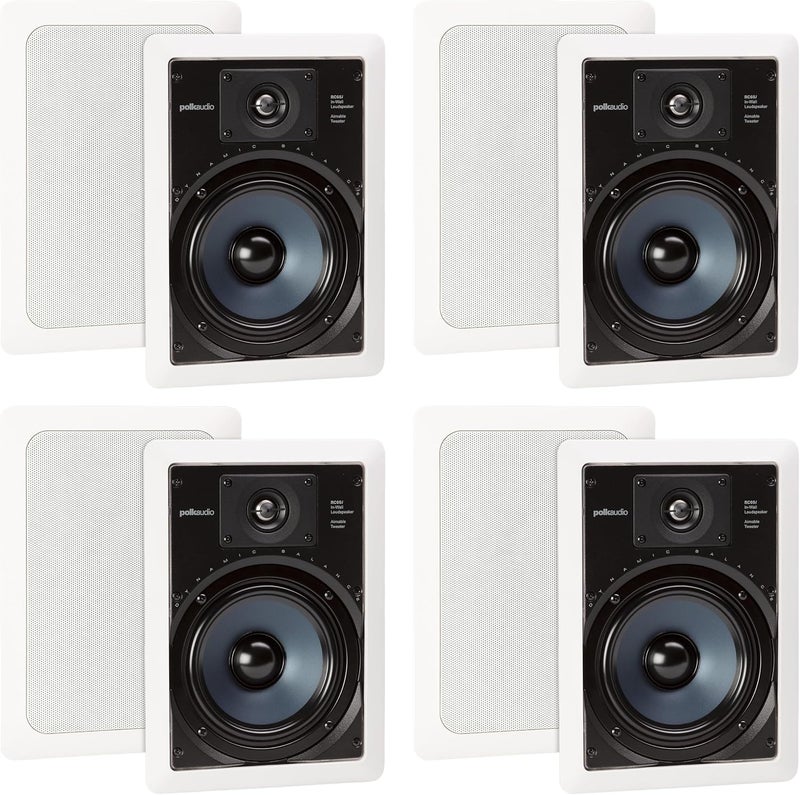Polk Audio RC65i 2-Way Premium in-Wall 6.5" Speakers, Pair of 2 Perfect for Damp and Humid Indoor/Outdoor Placement - Bath, Kitchen, Covered Porches (White, Paintable-Grille)(Pack of 8) - Image 1