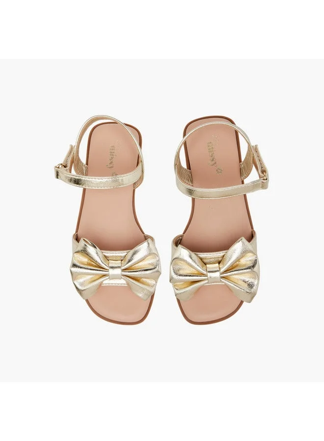 Little Missy Girls Bow Accent Sandals with Hook and Loop Closure