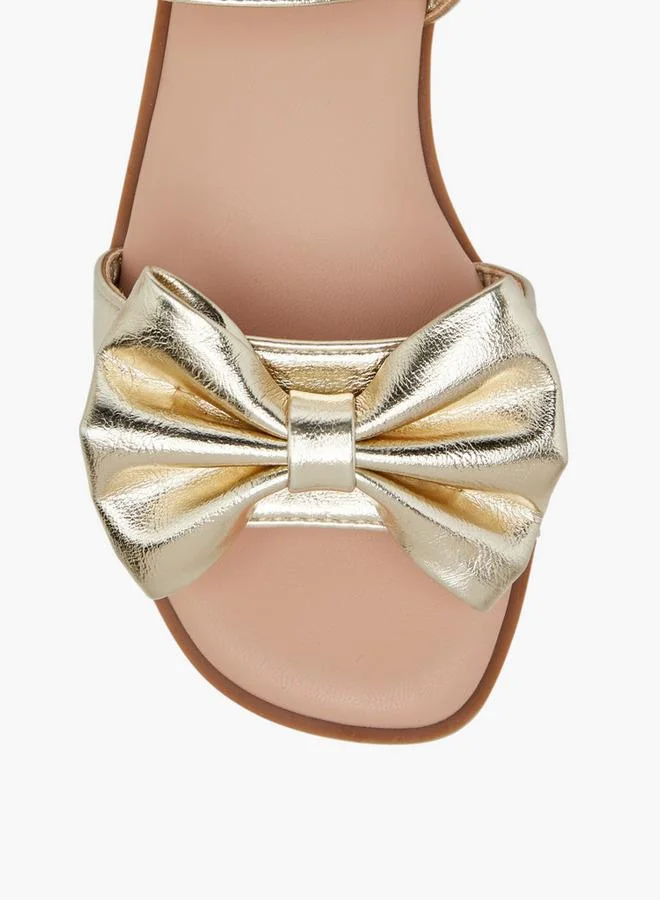 Little Missy Bow Accent Sandals With Hook And Loop Closure