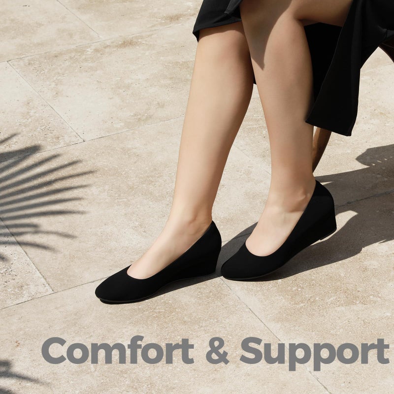Ankis Wedges for Women, Black Women's Wedge Low Heel Closed Toe Women Pumps Comfortable Dress Shoes -2Inch - Image 5