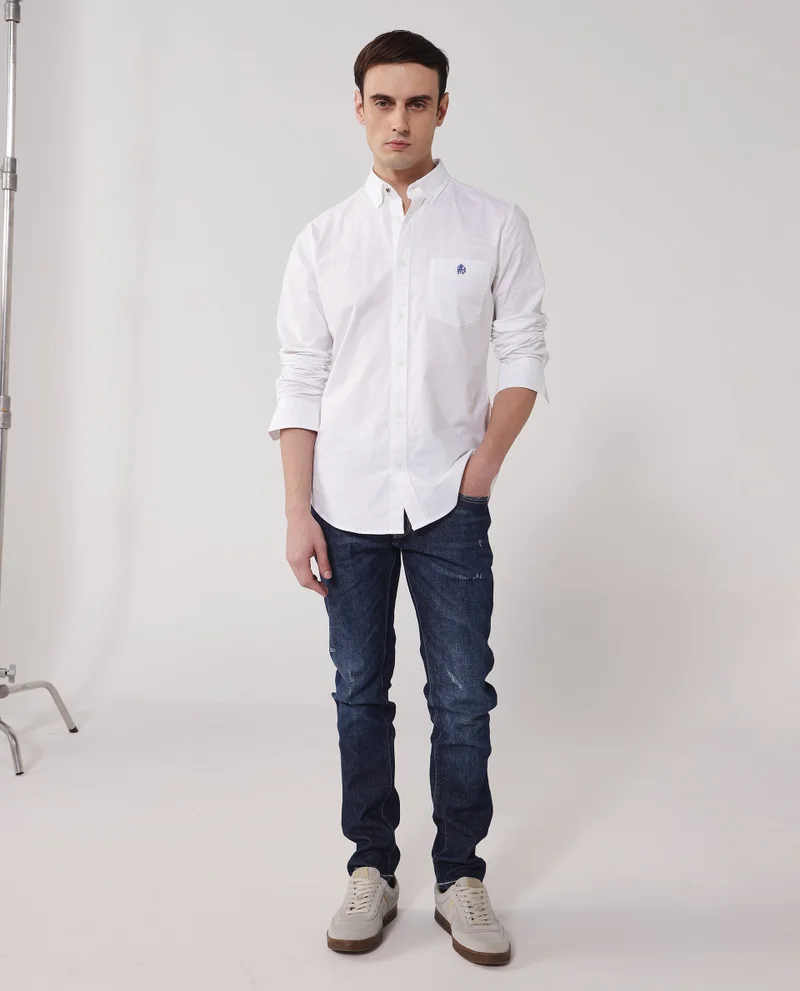 Rare Rabbit Rare Rabbit Men Oxob White Full Sleeve Collared Neck Button Closure Regular Fit Plain Shirt