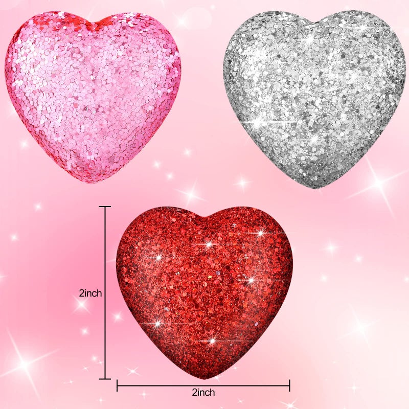 Kathfly 30 Pieces Glitter Valentine's Day Heart Ornaments Hanging Multi Color Foam Baubles Artificial Colorful Christmas Wedding Anniversary Heart Shaped Valentines Decorations for Tree, 3 Colors - Image 5