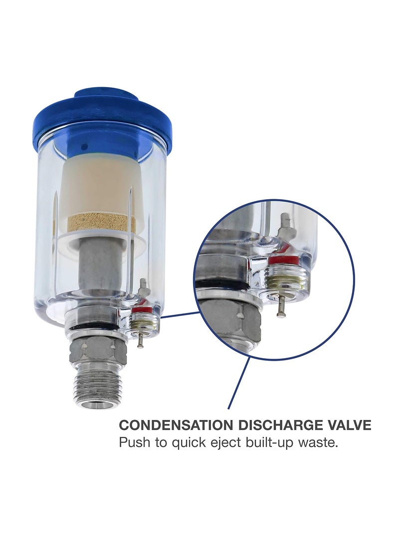 TCP Global TCP Global Mini inLine Air Filter Oil and Water Separator Pack of 2 Drain Valve Water Trap Air Dryer Removes Moisture Dirt Use on Compressor Air Line Hose Air Tools Spray Guns  - Image 3