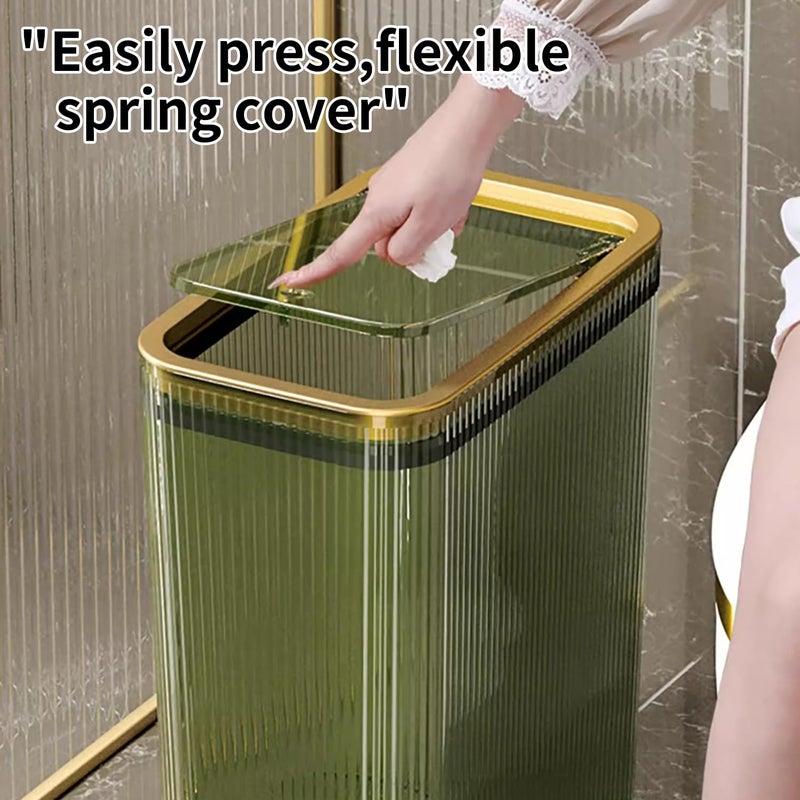 Lingerlanden Transparent Trash Can, Bathroom Trash Cans with Lids, 2.6 Gallon Garbage Can for Bedroom, Office, Plastic Slim Waste Basket with Press Top Lid, 10L Clear Trash Bin for Home, Kitchen (Green) - Image 3