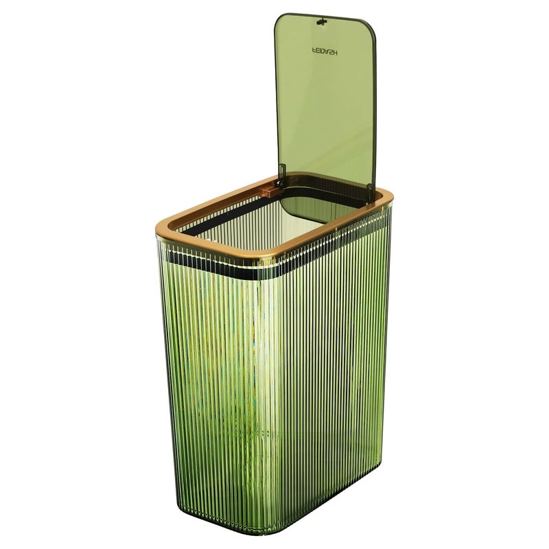 Lingerlanden Transparent Trash Can, Bathroom Trash Cans with Lids, 2.6 Gallon Garbage Can for Bedroom, Office, Plastic Slim Waste Basket with Press Top Lid, 10L Clear Trash Bin for Home, Kitchen (Green) - Image 1