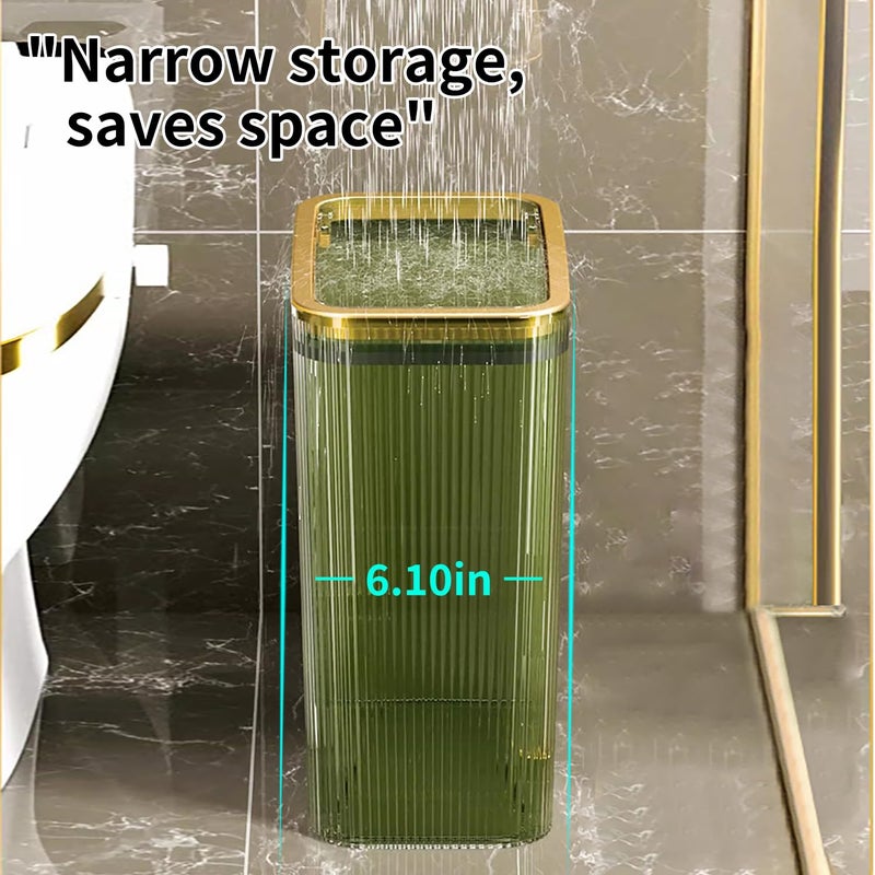 Lingerlanden Transparent Trash Can, Bathroom Trash Cans with Lids, 2.6 Gallon Garbage Can for Bedroom, Office, Plastic Slim Waste Basket with Press Top Lid, 10L Clear Trash Bin for Home, Kitchen (Green) - Image 4