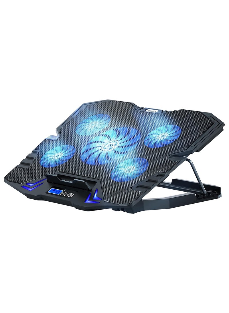TopMate - TopMate C5 Laptop Cooling Pad Gaming Notebook Cooler, Laptop Fan Cooling Stand Adjustable Height with 5 Quiet Fans Blue LED Light, Computer Chill Mat with LCD Controller, for 10-15.6 Inch Laptops - Image 1
