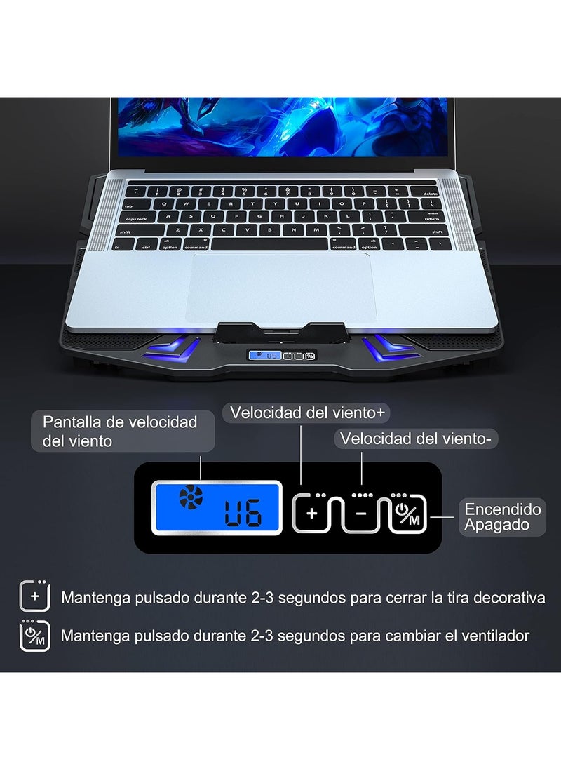 TopMate - TopMate C5 Laptop Cooling Pad Gaming Notebook Cooler, Laptop Fan Cooling Stand Adjustable Height with 5 Quiet Fans Blue LED Light, Computer Chill Mat with LCD Controller, for 10-15.6 Inch Laptops - Image 1