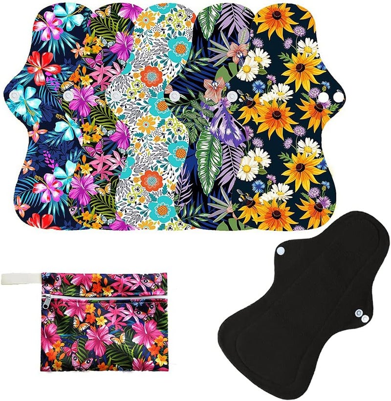 MissC2C 6Pcs Resuable Waterproof Menstrual Pad Sets Including 5Pcs Heavy Flow Menstrual Pads Mama Cloth Sanitary Napkins + 1Pc Mini Wet Bag - Image 1