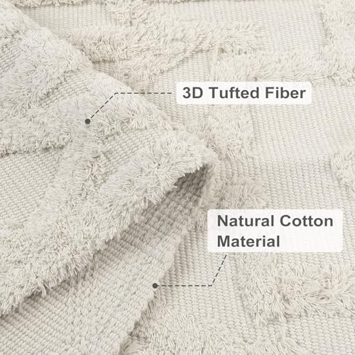 Uphome Boho Bathroom Runner Rug 2' x 4.3', Washable Woven Cotton Bedroom Rug Runners, Beige Aesthetic Tufted Entryway Runner Rugs, Bohemian Tribal Throw Rugs for Bedside Living Room Laundry Kitchen - Image 2