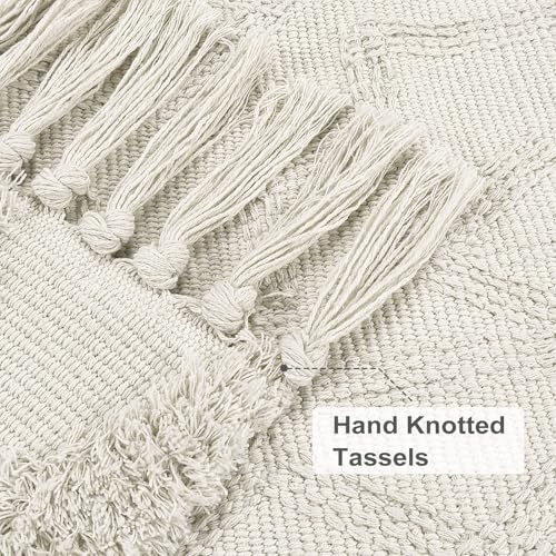 Uphome Boho Bathroom Runner Rug 2' x 4.3', Washable Woven Cotton Bedroom Rug Runners, Beige Aesthetic Tufted Entryway Runner Rugs, Bohemian Tribal Throw Rugs for Bedside Living Room Laundry Kitchen - Image 3