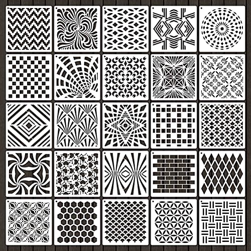 eageus 6 Inch Geometric Stencils for Painting, 25 Pieces Reusable Painting Templates for Scrapbooking Cookie Tile Furniture Wall Floor Decor Craft Drawing Tracing DIY Art Supplies(Geometric) - Image 1