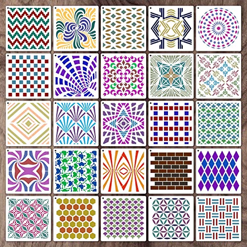 eageus 6 Inch Geometric Stencils for Painting, 25 Pieces Reusable Painting Templates for Scrapbooking Cookie Tile Furniture Wall Floor Decor Craft Drawing Tracing DIY Art Supplies(Geometric) - Image 5