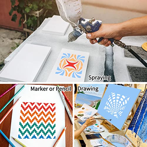 eageus 6 Inch Geometric Stencils for Painting, 25 Pieces Reusable Painting Templates for Scrapbooking Cookie Tile Furniture Wall Floor Decor Craft Drawing Tracing DIY Art Supplies(Geometric) - Image 3
