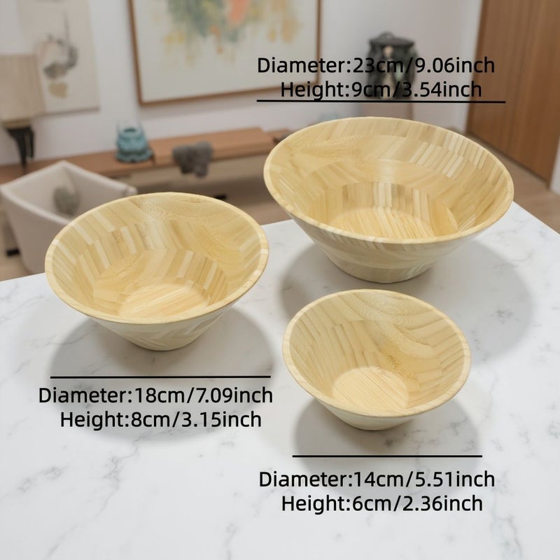 Handcrafted Large Bamboo And Wood Bowl Extra Large Round Bowl For Mixing Salad Soup Noodle Fruit Snack Grain Tableware Home Outdoor Hotel Dining Durable Easy Clean Style 5 - Image 3