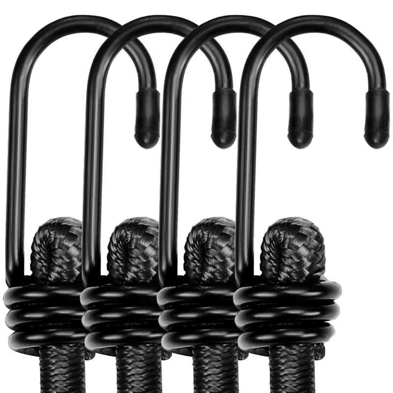 WORKPRO 24 Inch Bungee Cord with Hooks, 4 Pack Superior Rubber Heavy Duty Straps Strong Elastic Rope for Outdoor Tent, Luggage Rack, Camping, Cargo, RV, Bike, Transporting, Storage, Black - Image 1
