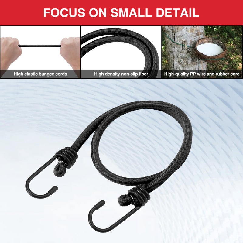 WORKPRO 24 Inch Bungee Cord with Hooks, 4 Pack Superior Rubber Heavy Duty Straps Strong Elastic Rope for Outdoor Tent, Luggage Rack, Camping, Cargo, RV, Bike, Transporting, Storage, Black - Image 3