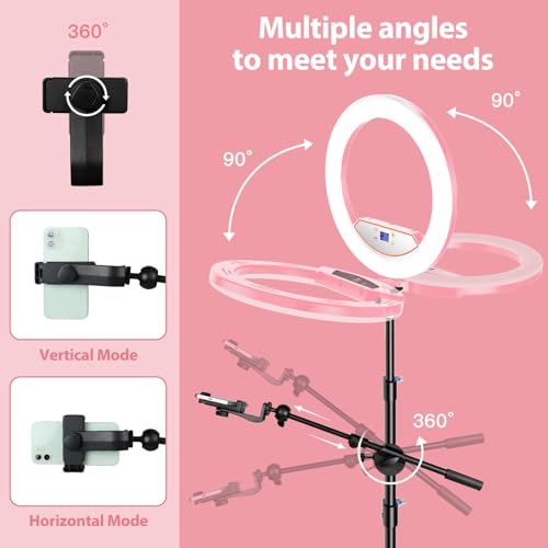 MACTREM Ring Light with Stand 22inch Kit: Professional Ring Light Overhead Tripod for iPhone ipad, LCD Display/2 USB Ports for Makeup Barber Tattoo Lash Extension Video Photography Lighting (Pink) - Image 5
